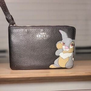 Sold!New Disney X Coach Black Corner Zip Wristlet Purse Thumper 9177B RARE HTF
